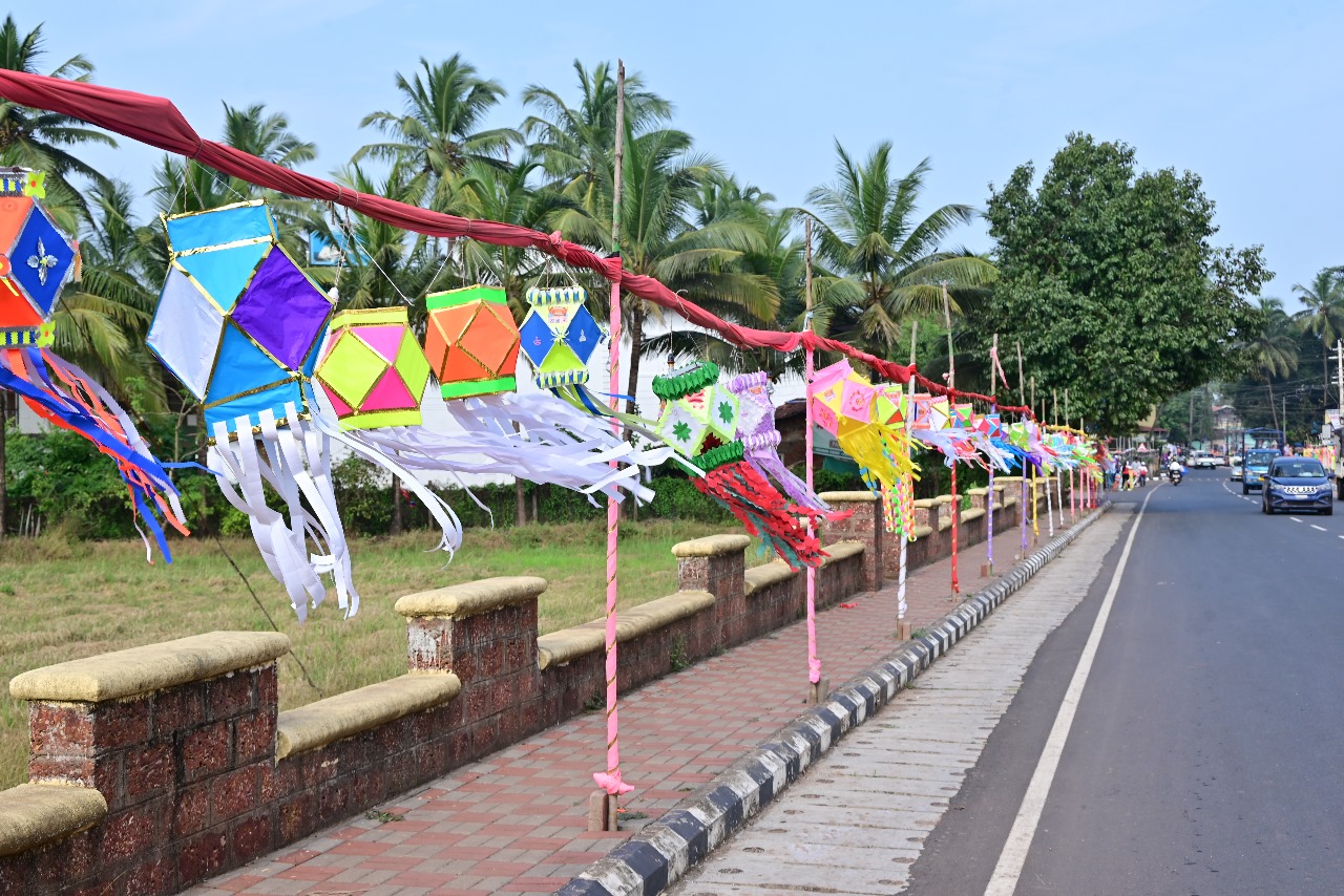 Lanterns hanging alongside the street